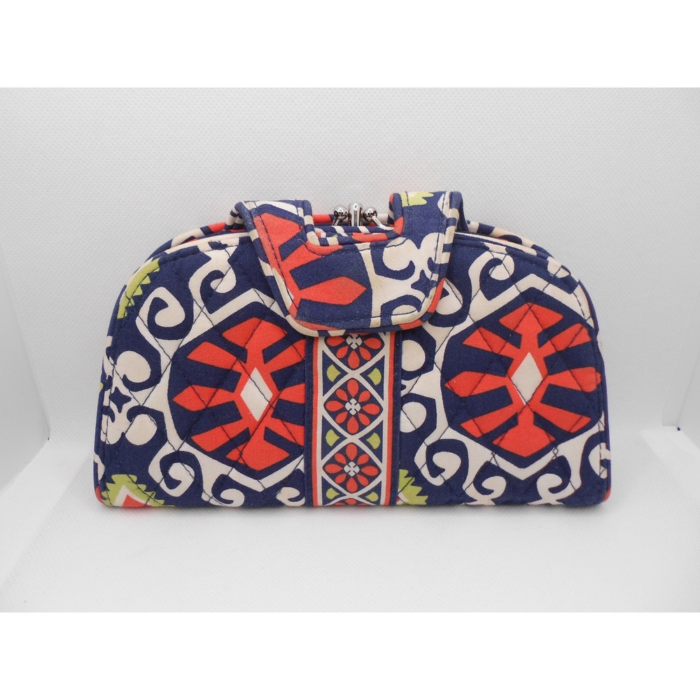 Vera Bradley Retired Sun Valley Clutch Wallet Navy Orange Green 7.5" Long